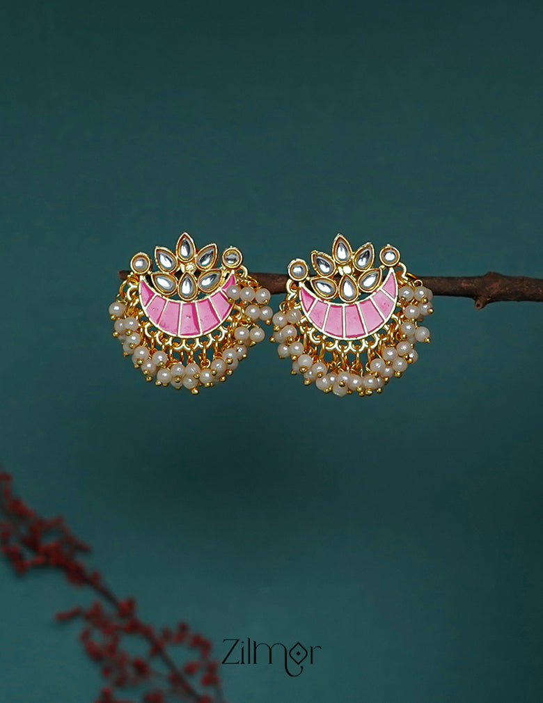 ZI1011285 - Pearl hanging Meenakari Chandbali Earrings 4-Zilmor