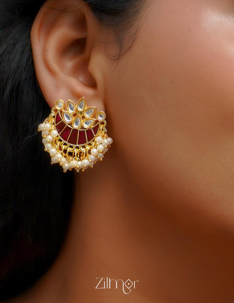 ZI1011285 - Pearl hanging Meenakari Chandbali Earrings 5-Zilmor