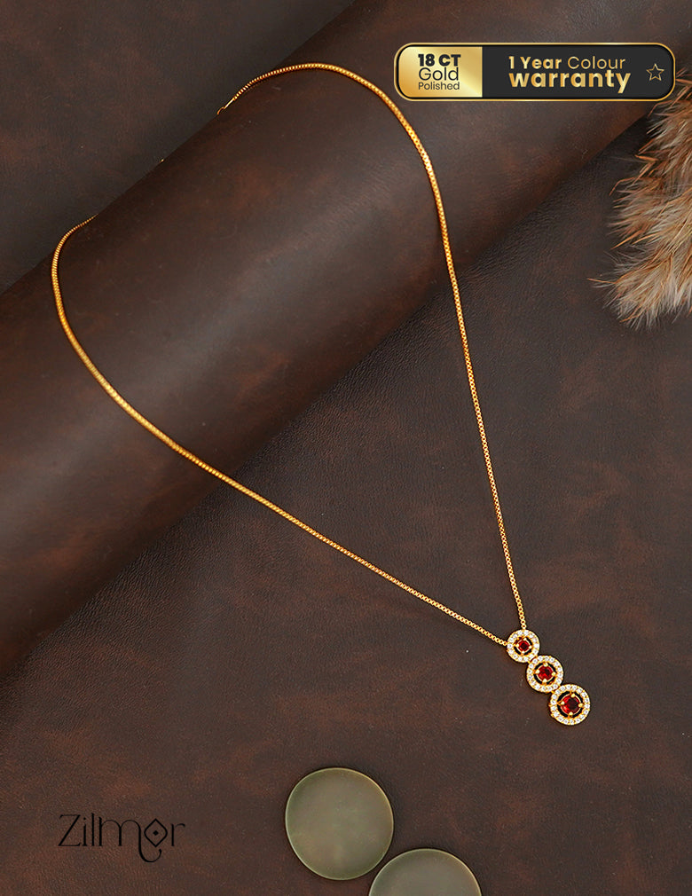 ZK1011409 -  Gold Tone AD Stone Pendant Simple Necklace 3-Zilmor
