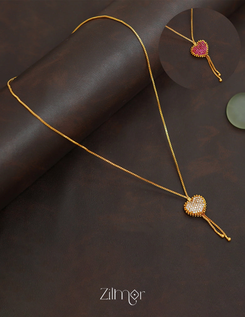 ZK1011411 -  Gold Tone AD Stone Double Side  Pendant Simple Necklace 3-Zilmor