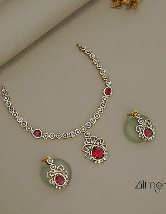 ZL1011425 - AD Stone Choker Necklace Earrings Set