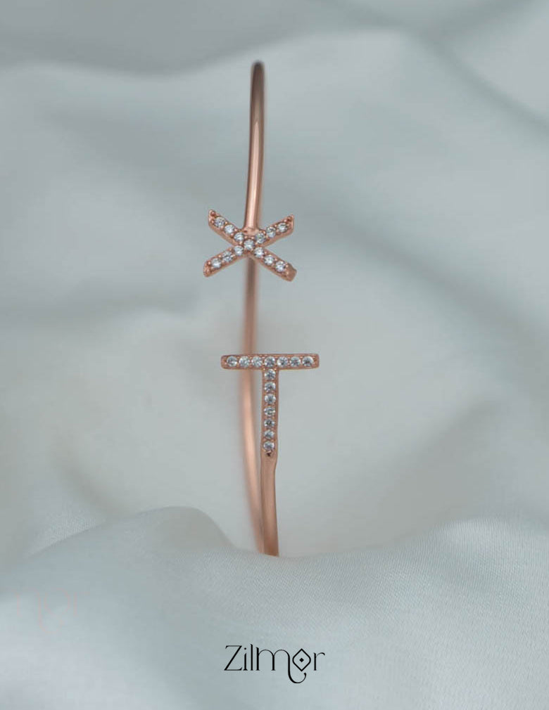 ZM101400 - 925 Silver Rose Gold Adjustable Bangle 3-Zilmor