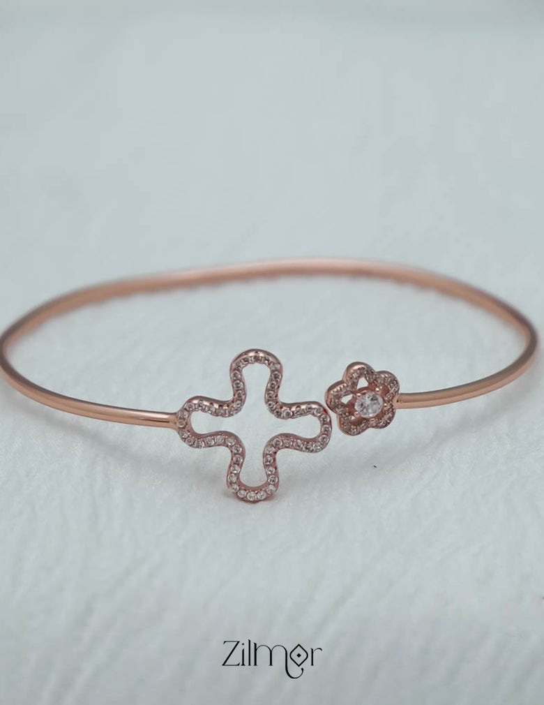 ZM101402 - 925 Silver Rose Gold  Adjustable Bangle 2-Zilmor