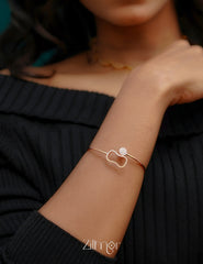 ZM101404 - 925 Silver Rose Gold Adjustable Bangle 1-Zilmor