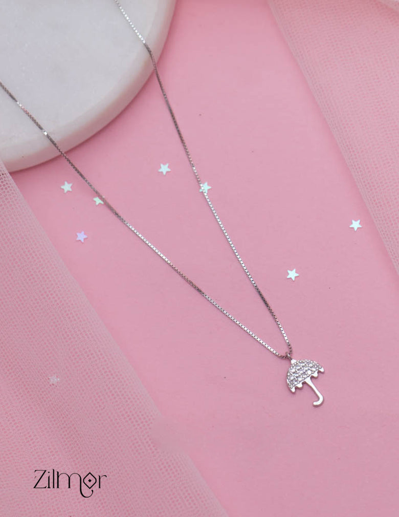 ZM101413 - 	 925 Sterling Silver CZ Umbrella Designed Pendant  Necklace 1-Zilmor