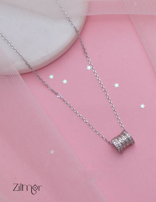 ZM101414 - 925 Sterling Silver CZ Drum Designed Pendant Necklace