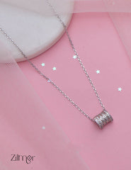 ZM101414 - 925 Sterling Silver CZ Drum Designed Pendant Necklace 1-Zilmor