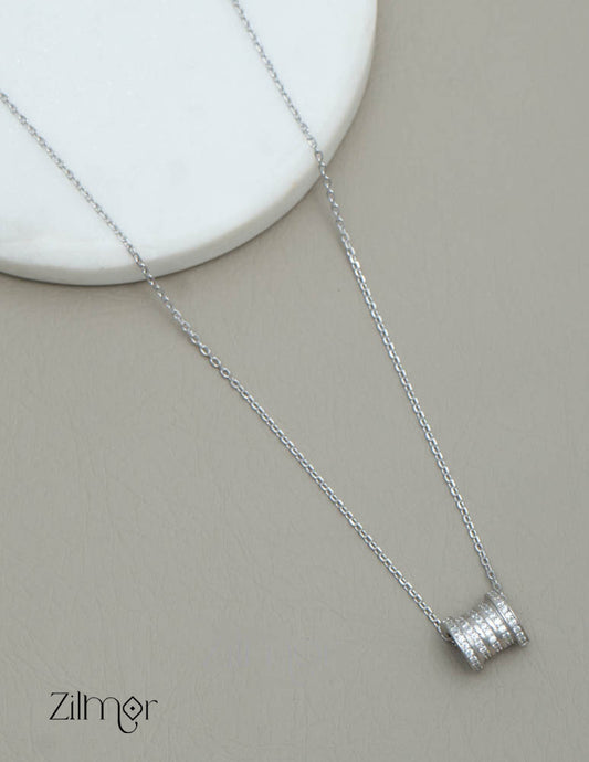 ZM101414 - 925 Sterling Silver CZ Drum Designed Pendant Necklace