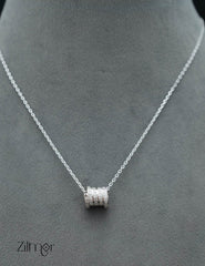 ZM101414 - 925 Sterling Silver CZ Drum Designed Pendant Necklace 3-Zilmor