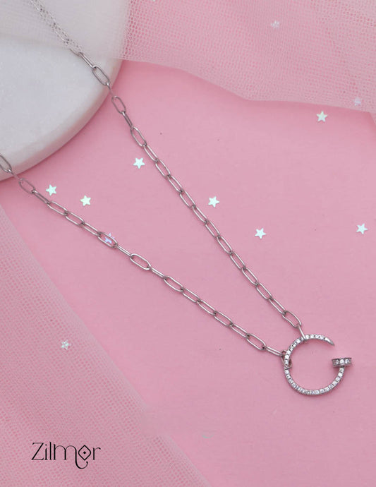ZM101415 - 	 925 Sterling Silver CZ Stone Designed Pendant Necklace