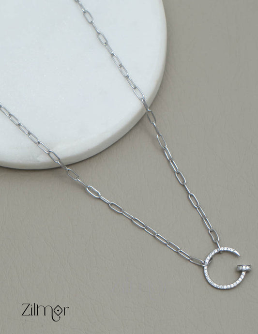 ZM101415 - 	 925 Sterling Silver CZ Stone Designed Pendant Necklace