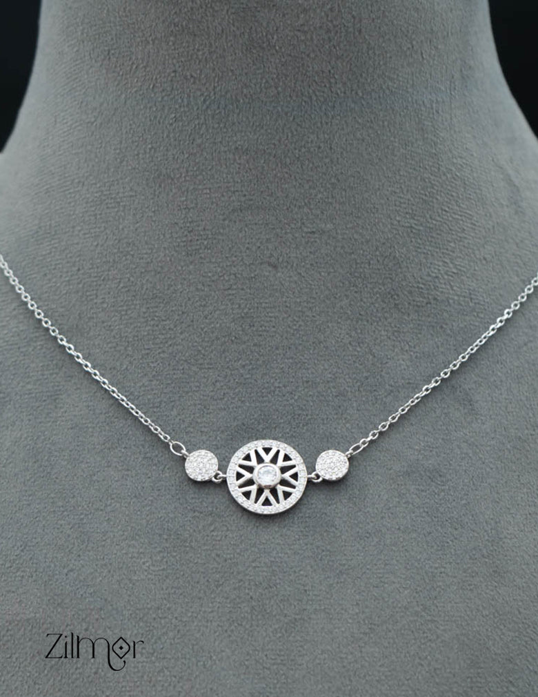 ZM101416 - 925 Sterling Silver CZ Stone Designed Pendant Necklace 3-Zilmor