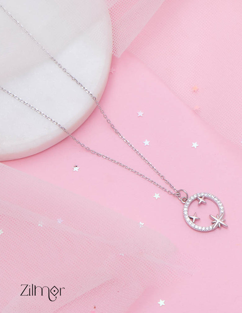 ZM101417 - 925 Sterling Silver CZ Stone Designed Pendant Necklace 1-Zilmor