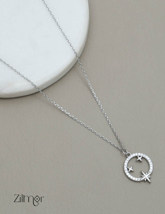ZM101417 - 925 Sterling Silver CZ Stone Designed Pendant Necklace
