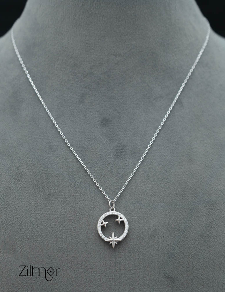 ZM101417 - 925 Sterling Silver CZ Stone Designed Pendant Necklace 3-Zilmor