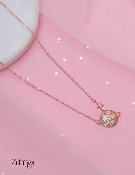 ZM101423 - 	 925 Sterling Silver CZ Stone Pendant Rose Gold Necklace