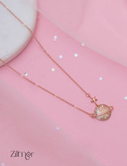 ZM101423 - 	 925 Sterling Silver CZ Stone Pendant Rose Gold Necklace 1-Zilmor
