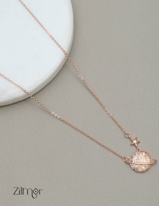 ZM101423 - 	 925 Sterling Silver CZ Stone Pendant Rose Gold Necklace