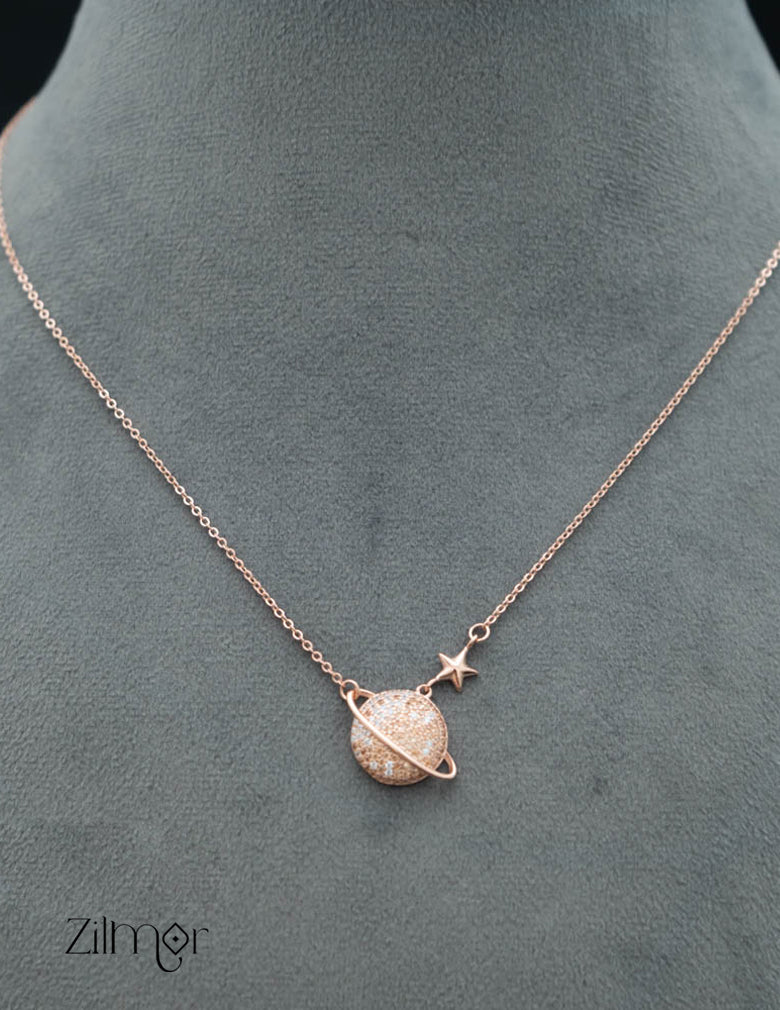 ZM101423 - 	 925 Sterling Silver CZ Stone Pendant Rose Gold Necklace 4-Zilmor