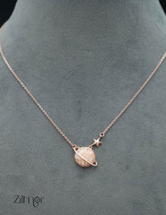 ZM101423 - 	 925 Sterling Silver CZ Stone Pendant Rose Gold Necklace 4-Zilmor
