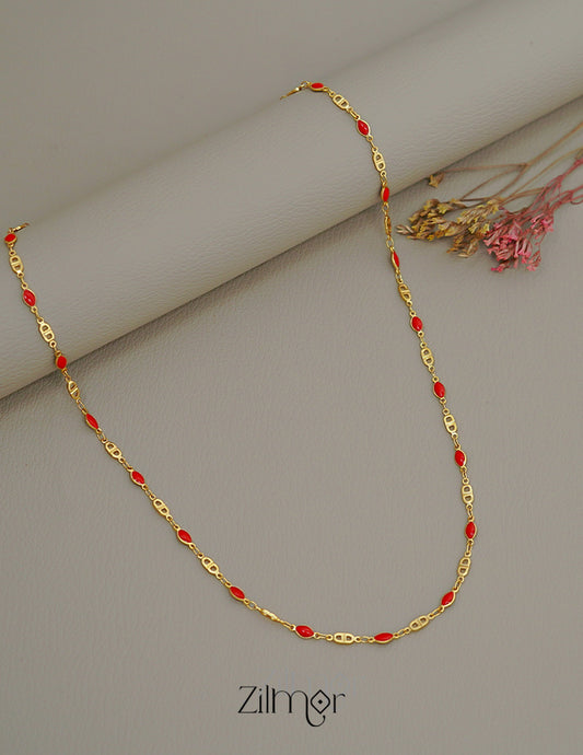 ZN1011527 - Red Coral Stone  Simple Necklace