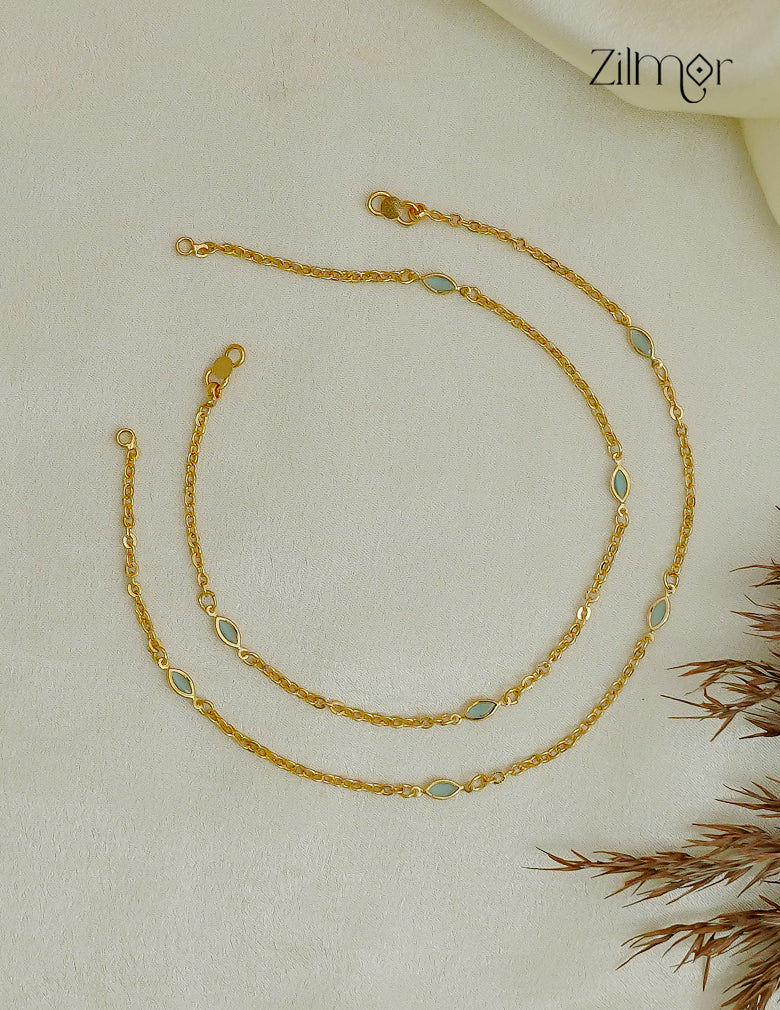 KY1012774 18K Gold Toned Semi Precious Stone Pair Anklet