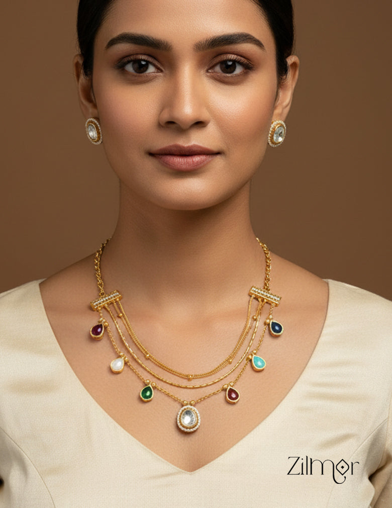 ZE1012066 - Multi Layer Premium Choker with Polki Stone Pendants
