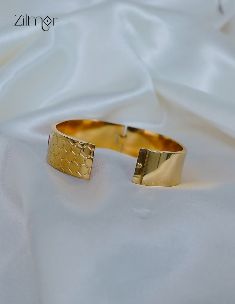 Close-up of Golden Openable Bracelet Bangle with American Diamond Stones