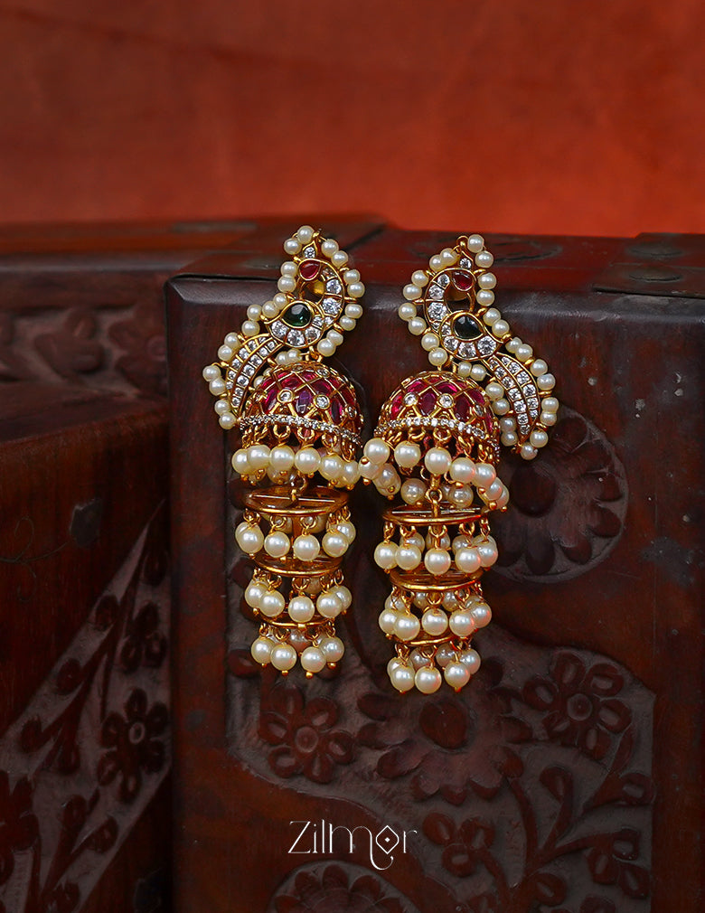 Designer Peacock Jhumka Earrings SN1012014 – AD Stone and Pearl Jewelry