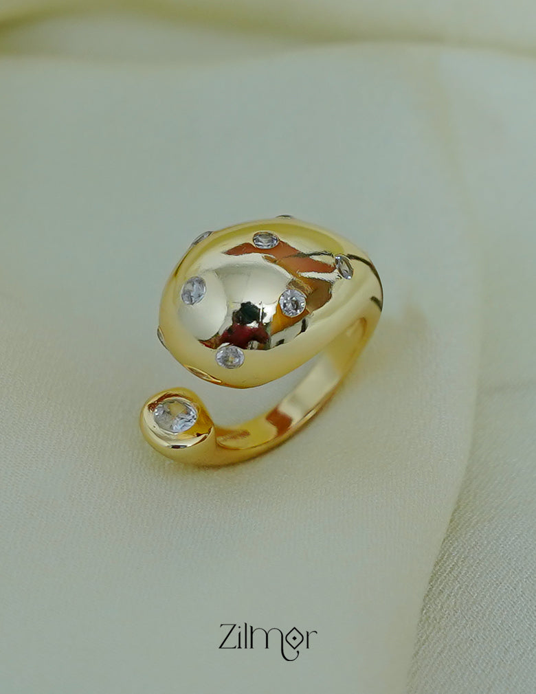 Bold Stone-Studded Adjustable Ring – Gold Plated Stainless Steel
