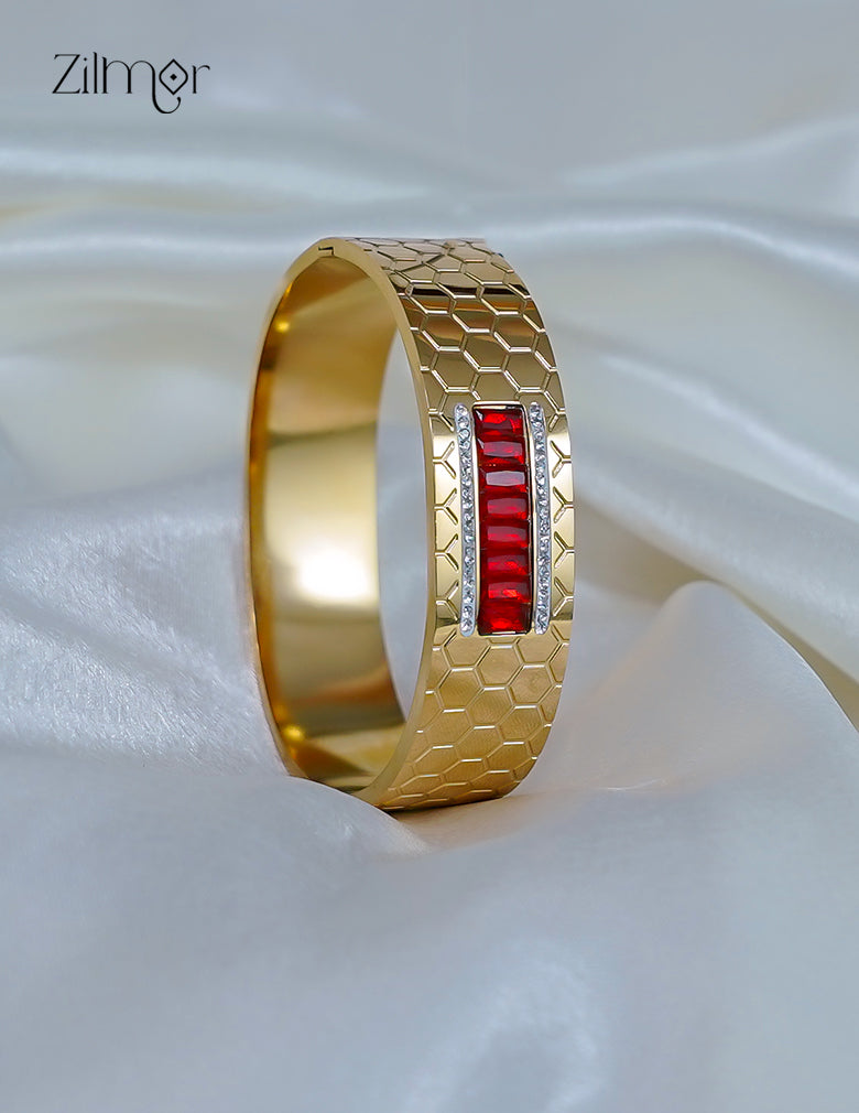 Golden AD Stone Openable Bangle Bracelet