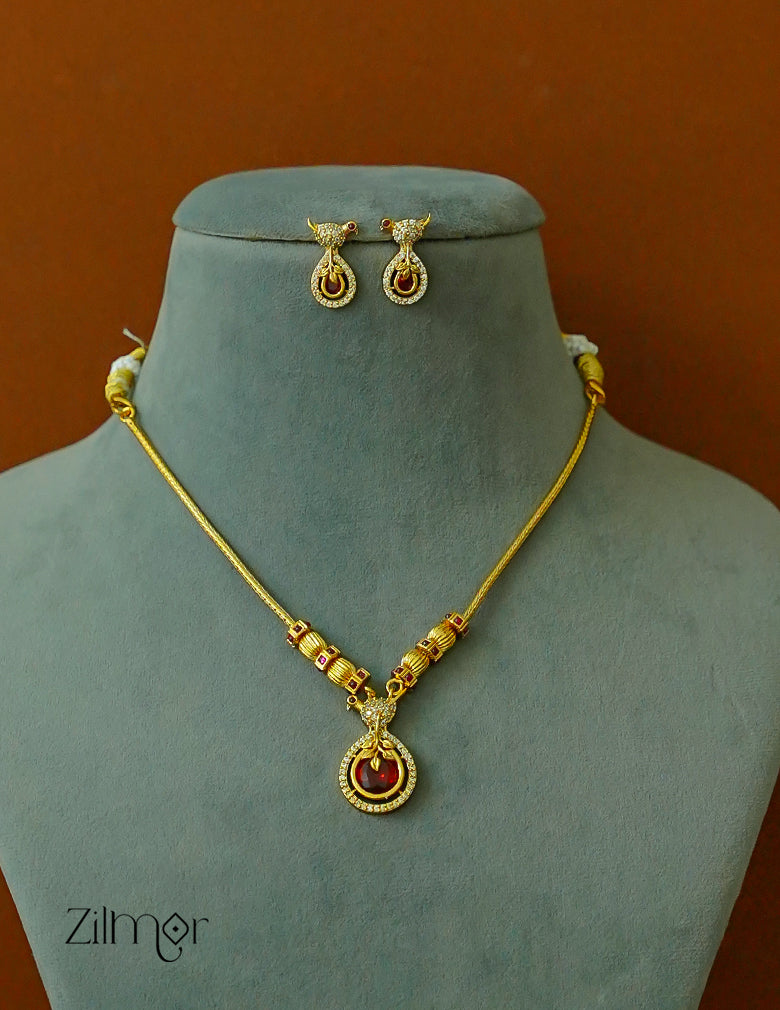 Antique finish AD stone American diamond necklace with matching earrings color options