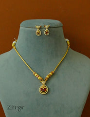 Antique finish AD stone American diamond necklace with matching earrings color options