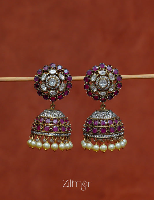 Antique AD stone pearl hanging jhumka earrings traditional jewelry for women