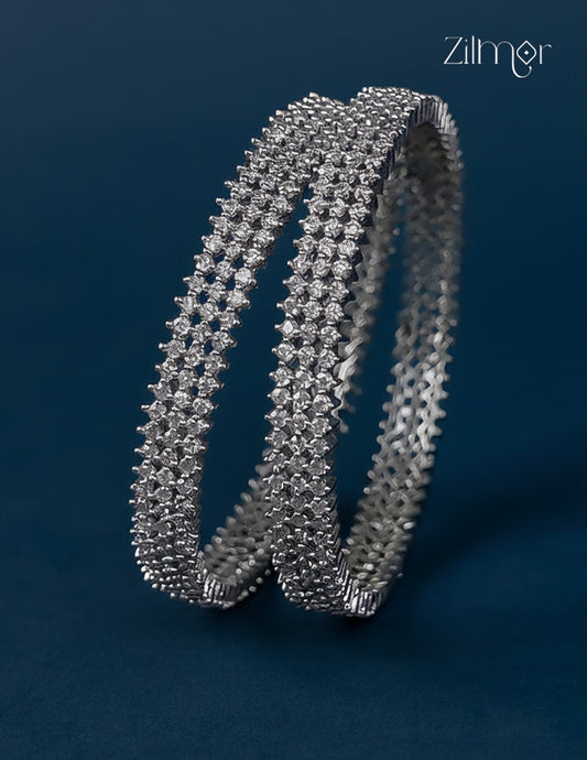 Silver Plated AD Stone Bangle (Pair) - CL1012281