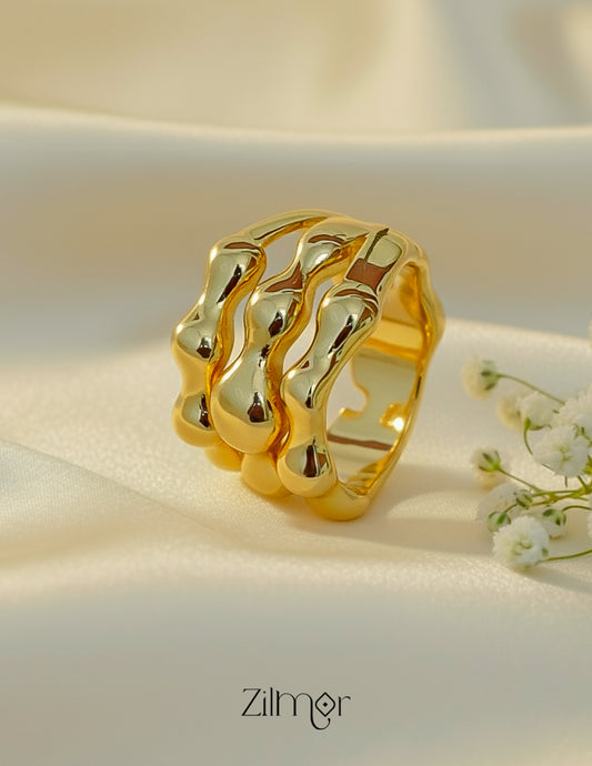 Bamboo Textured Adjustable Ring – 18K Gold Plated & Anti Tarnish