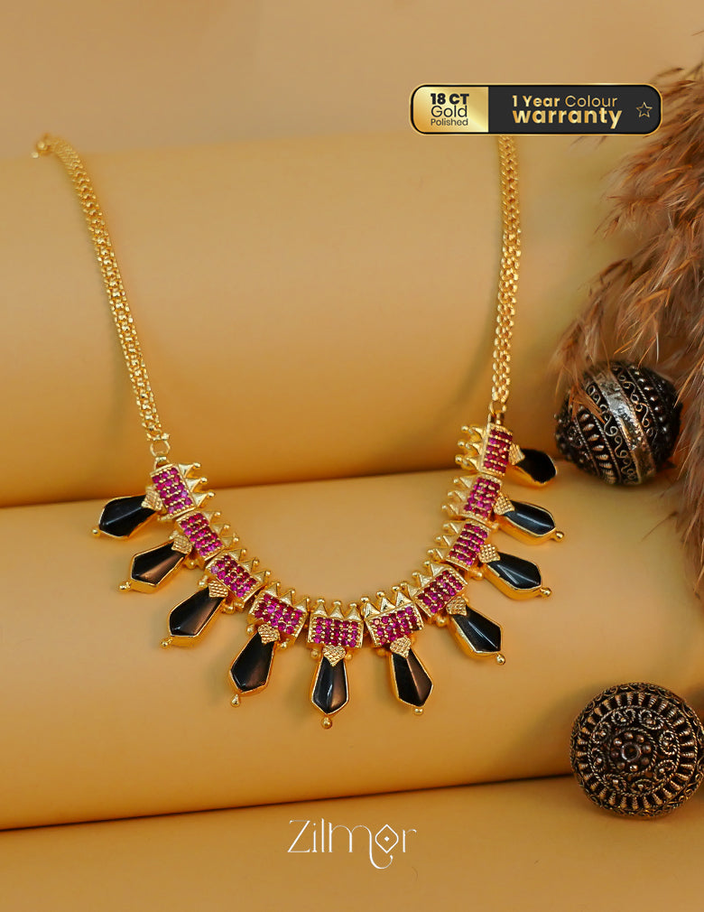 Bridal jewelry necklace with ad stones and traditional Nagapadam pendant.