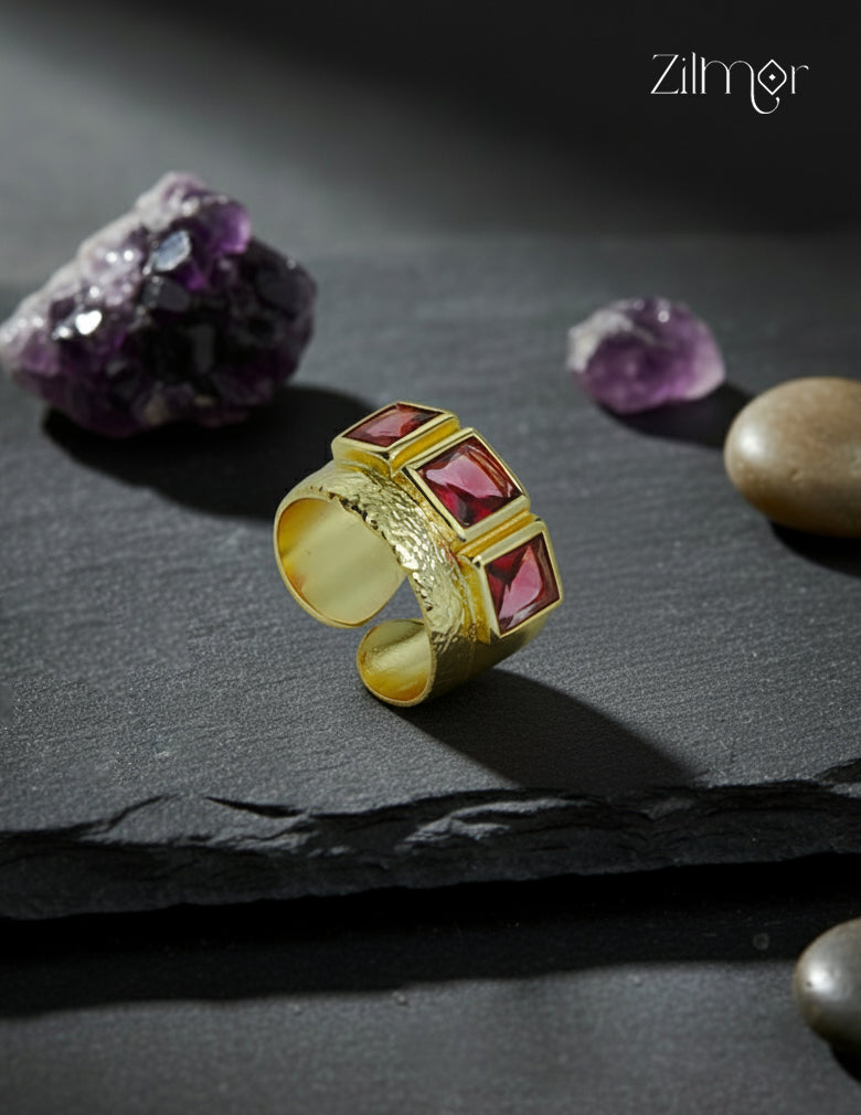 18K Gold Plated Semiprecius Stone Adjustable Ring (color option) -ZP1012178