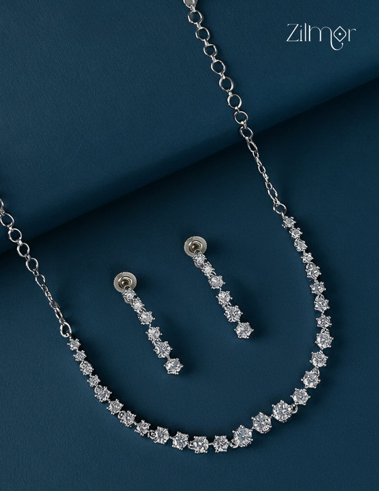 Silver Plated AD Stone  Necklace with Earrings - CL1012284