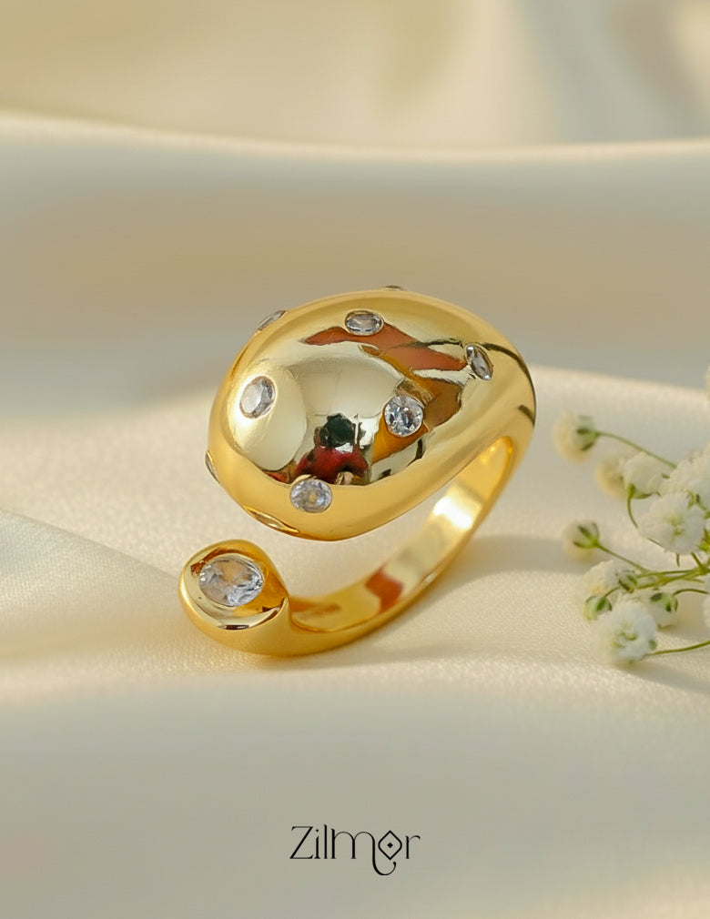 Chunky Stone-Studded Adjustable Ring – 18K Gold Plated & Anti Tarnish