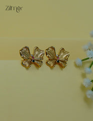Modern golden butterfly shaped stud earrings with anti-tarnish finish