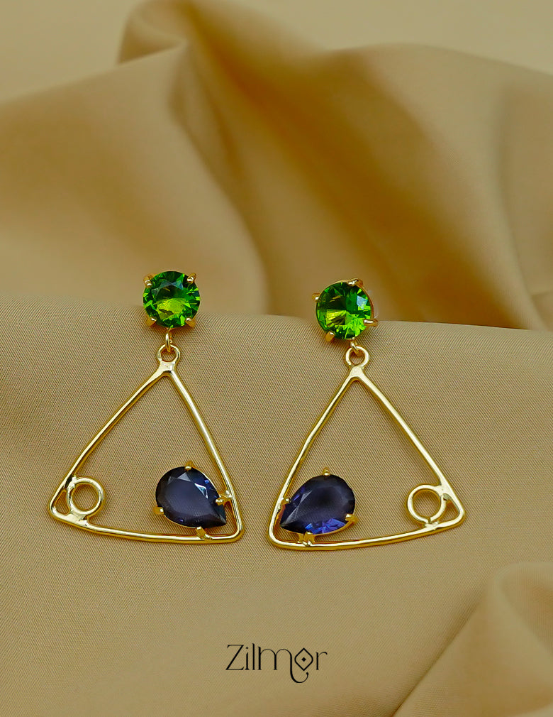 Trendy minimal triangle drop earrings featuring multicolor stones