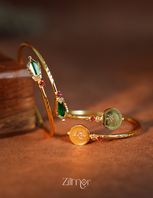 KY1011753 - Gold tone Lakshmi coin &Nagapadam Bangle Combo (color option)