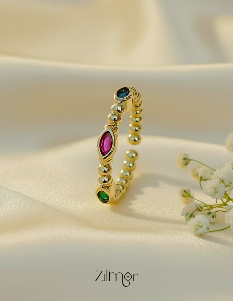 Delicate Multi Stone Adjustable Ring – 18K Gold Plated & Stackable