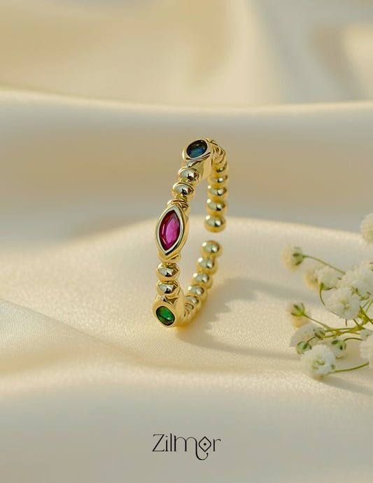 Delicate Multi Stone Adjustable Ring – 18K Gold Plated & Stackable