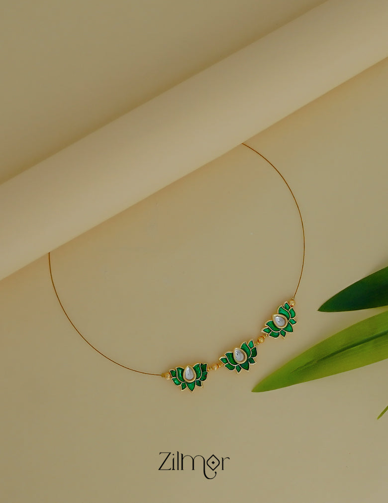 Statement triple lotus pendant with invisible thread necklace