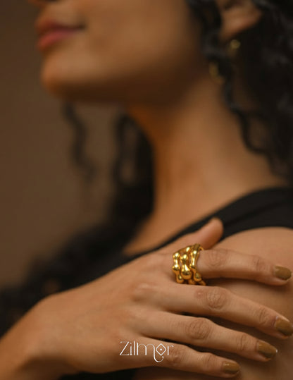 Stylish 18K Gold Plated Bamboo Textured Adjustable Ring for Women