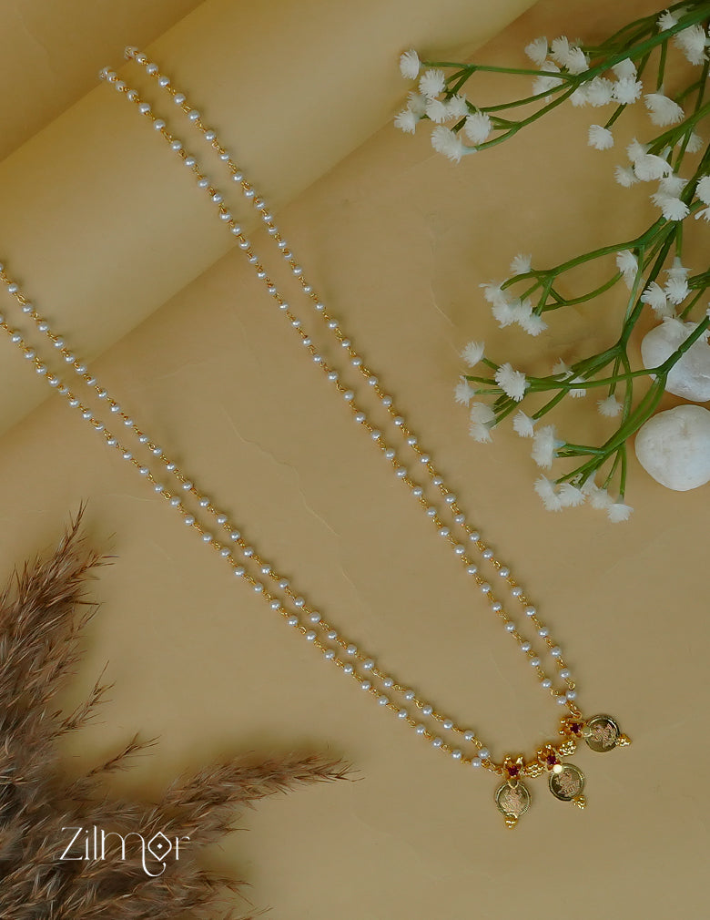 Traditional 3 Kashu Lakshmi Pendant Pearl Necklace – Long Design