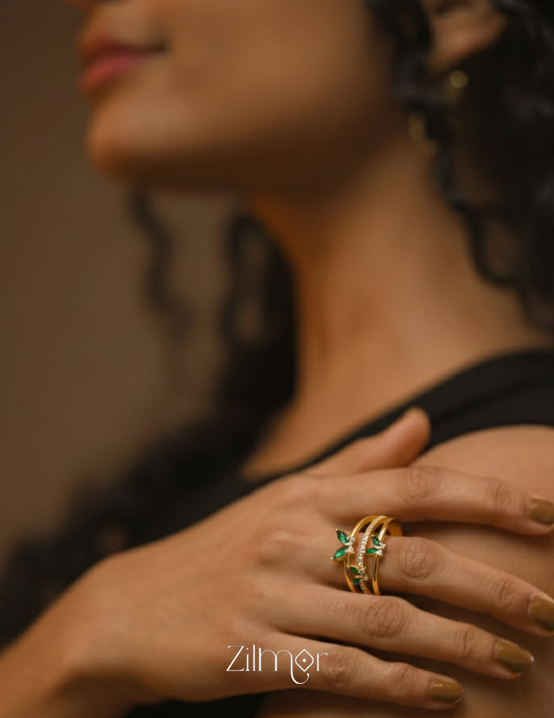 Stylish 18K Gold Plated Emerald Butterfly Adjustable Ring for Women