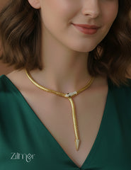 Premium Golden Hasli Choker Necklace with Snake Design and AD Stones